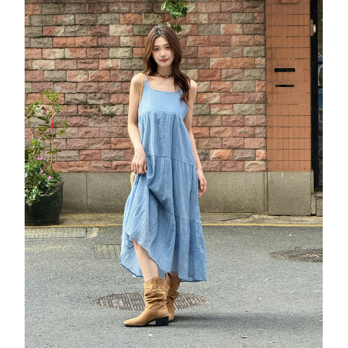 Elegant Blue Plaid Cotton Line - Linen Dress Wrap 评论和价格