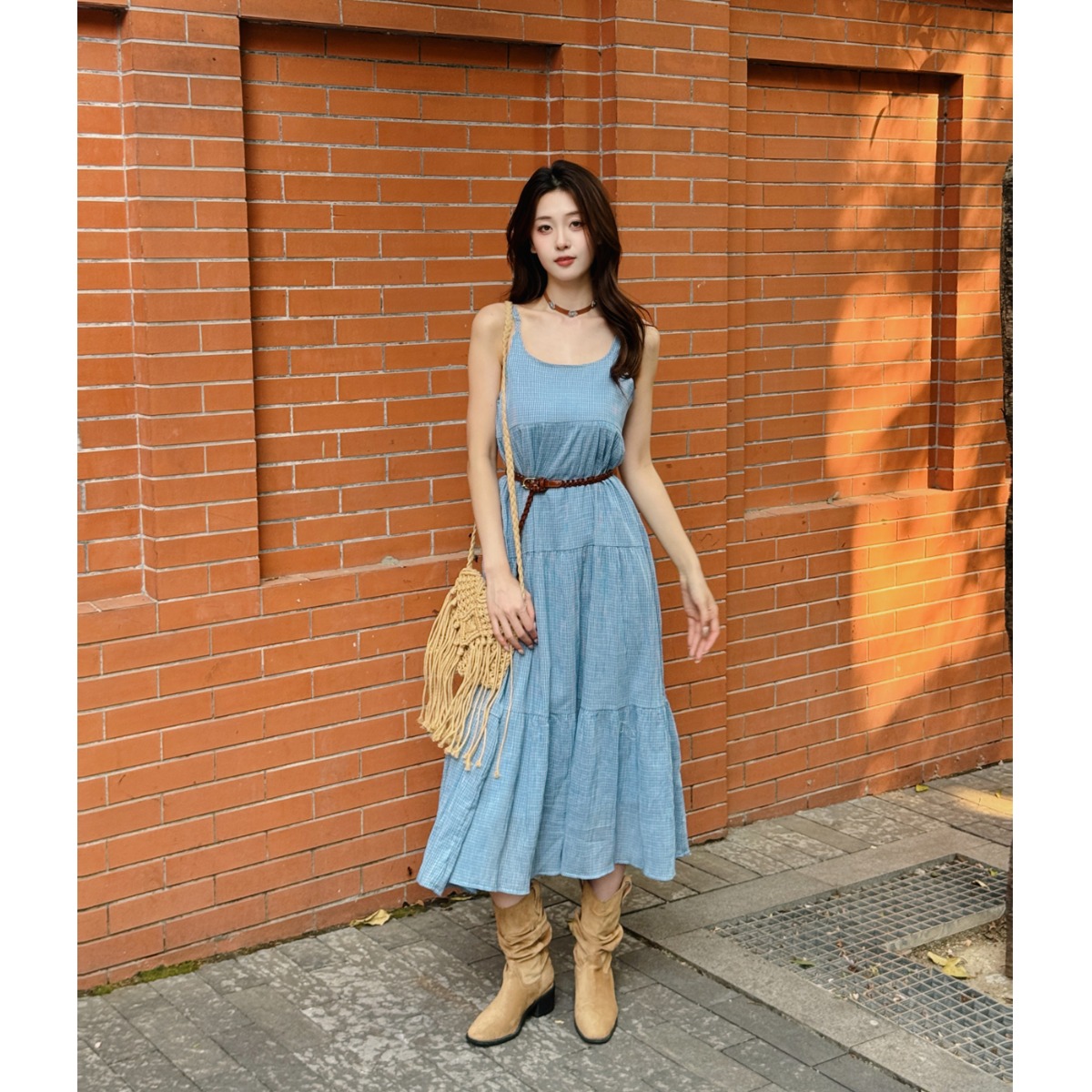 Elegant Blue Plaid Cotton Line - Linen Dress Wrap 评论和价格