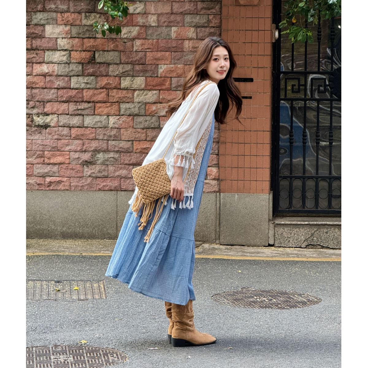 Elegant Blue Plaid Cotton Line - Linen Dress Wrap 评论和价格