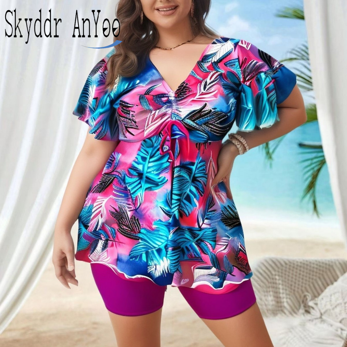Women's Plus Size Tankini Swim - Romper Floral Print 评论和价格