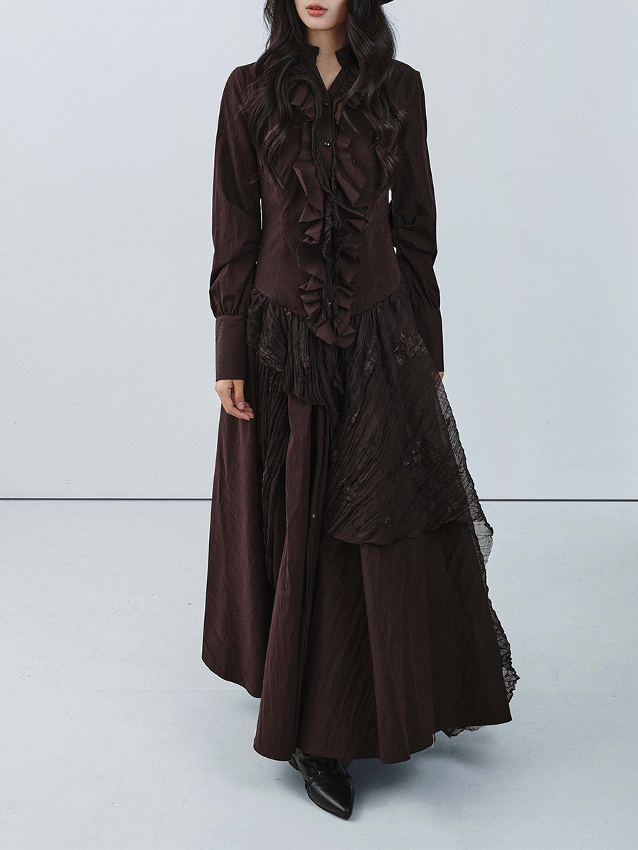 TWOTWINSTYLE Brown Spliced Fol - Linen Dress Wrap 评论和价格