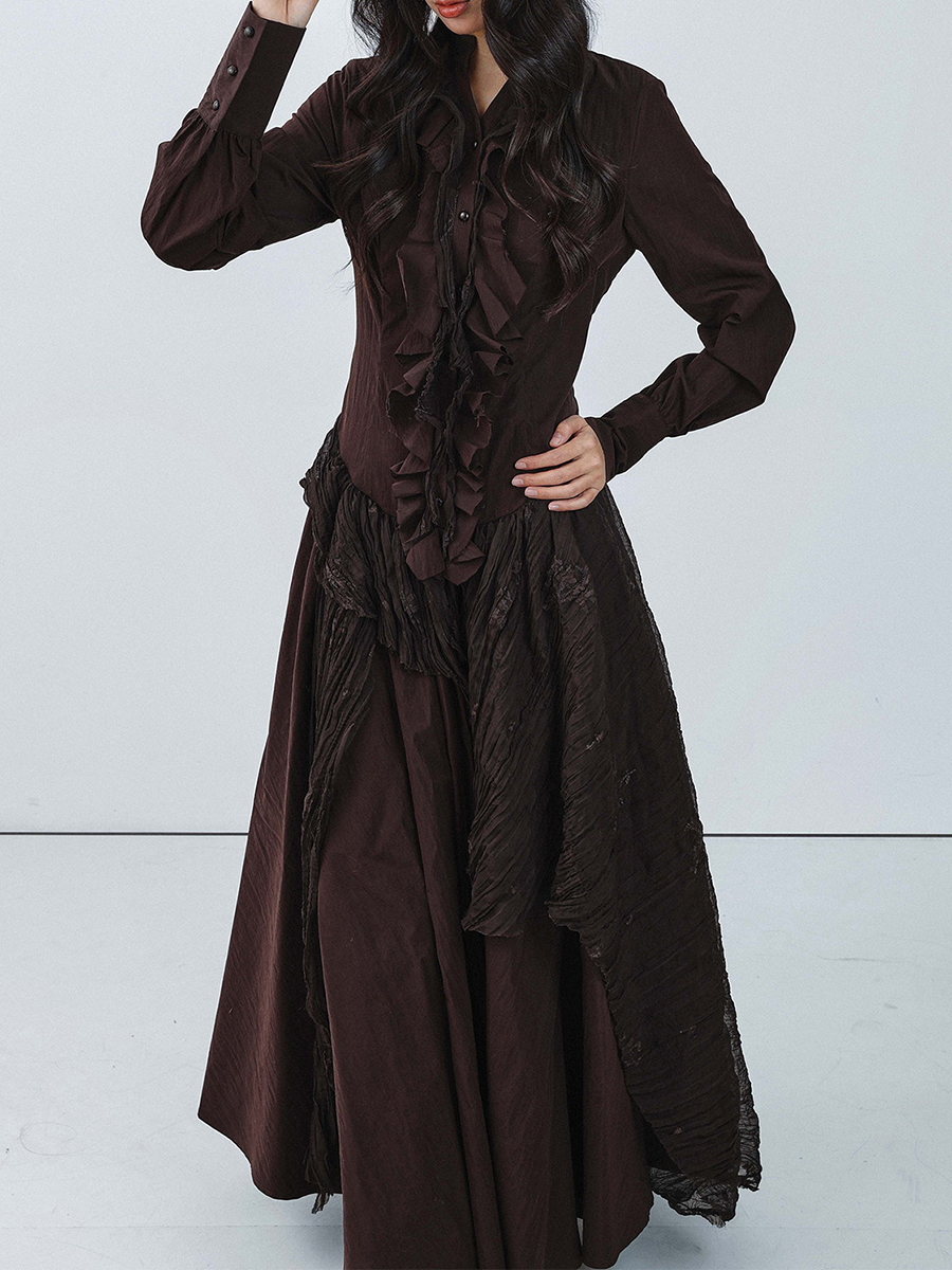 TWOTWINSTYLE Brown Spliced Fol - Linen Dress Wrap 评论和价格