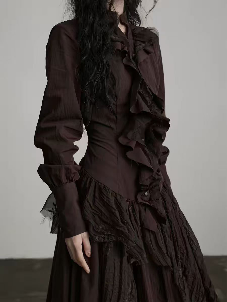 TWOTWINSTYLE Brown Spliced Fol - Linen Dress Wrap 评论和价格