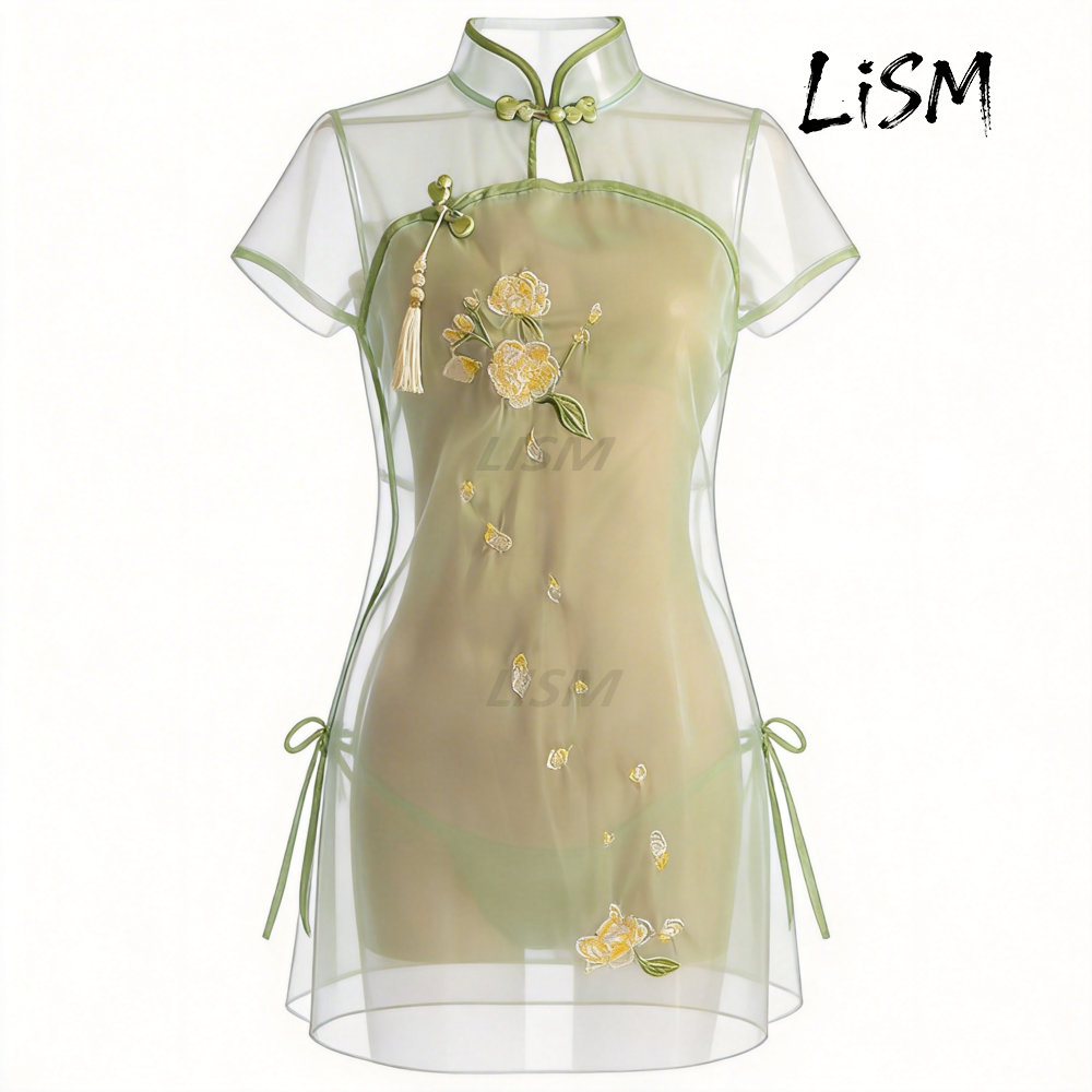 LiSM Women's Cheongsam Pajamas - Kimono Sheer Floral 评论和价格