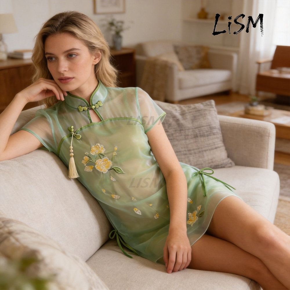 LiSM Women's Cheongsam Pajamas - Kimono Sheer Floral 评论和价格