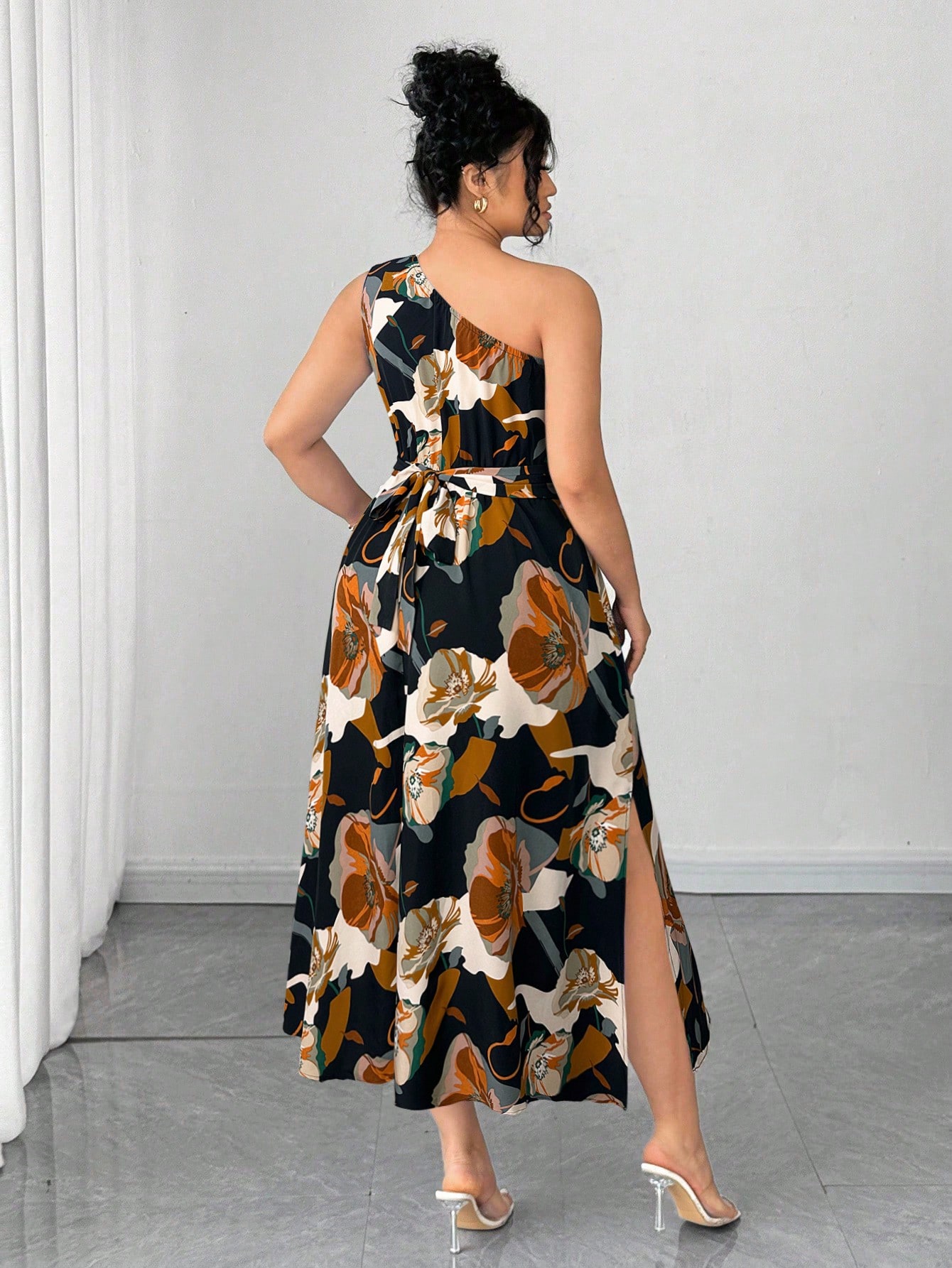 Asymmetrical One-Shoulder Flor - Midi Skirt Floral 评论和价格