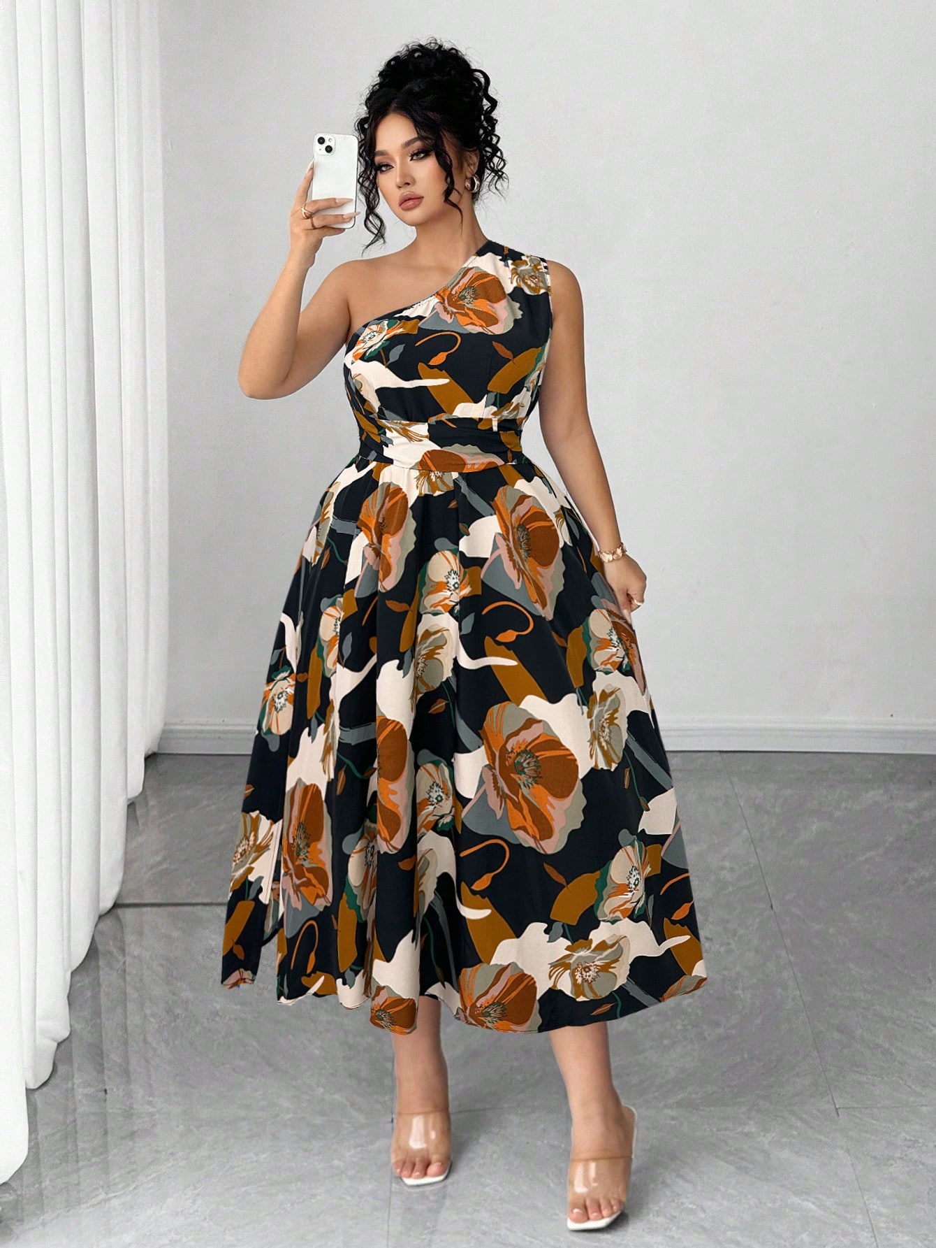 Asymmetrical One-Shoulder Flor - Midi Skirt Floral 评论和价格