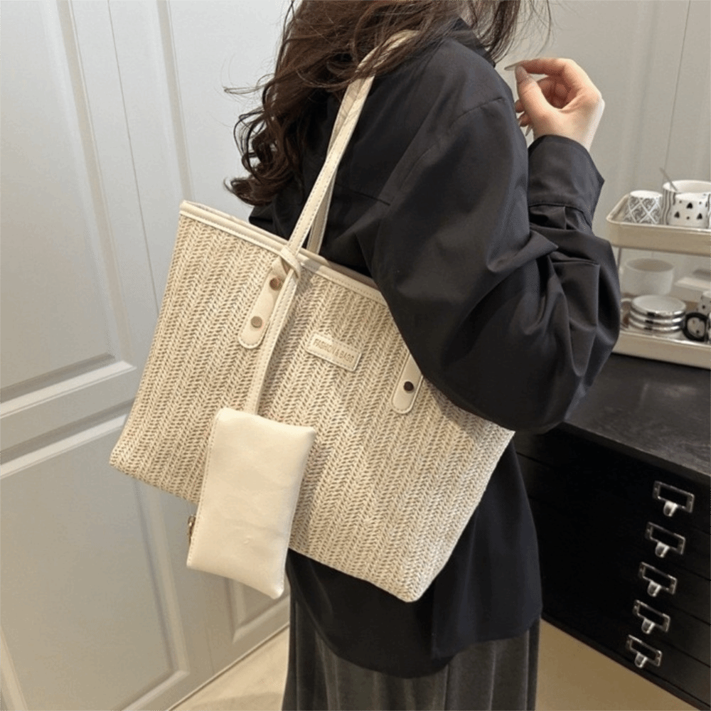 Casual Solid Color Weave Tote  - Tote Bag Beach 评论和价格