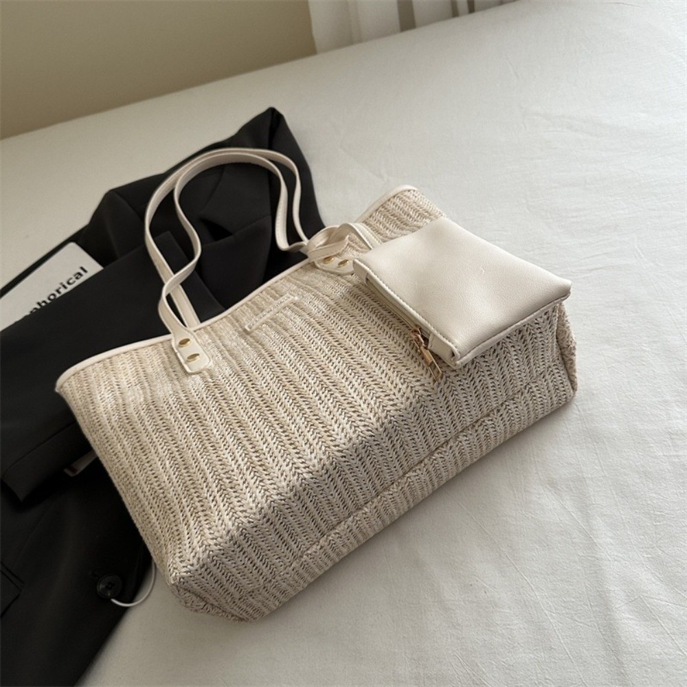 Casual Solid Color Weave Tote  - Tote Bag Beach 评论和价格