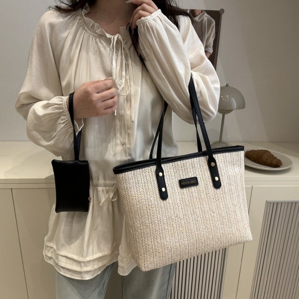 Casual Solid Color Weave Tote  - Tote Bag Beach 评论和价格