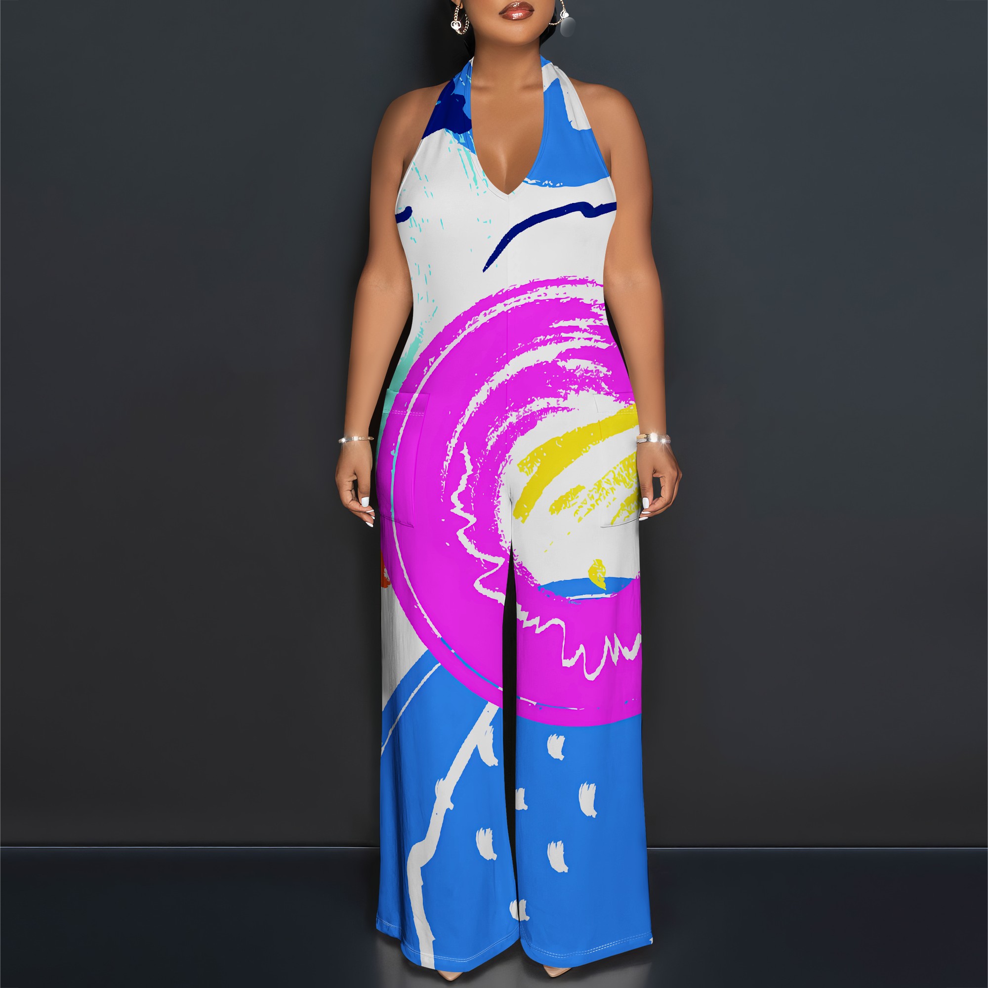 Bold Abstract Brushstroke Halt - Maxi Dress Halter 评论和价格