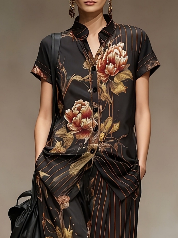 Chiffon Women Summer 2PCS Matc - Romper Floral Print 评论和价格