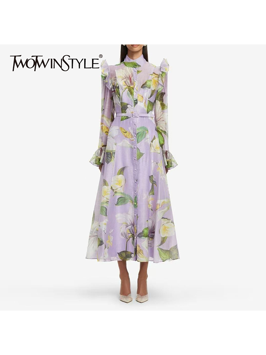 TWOTWINSTYLE Printing Spliced  - Linen Dress Wrap 评论和价格