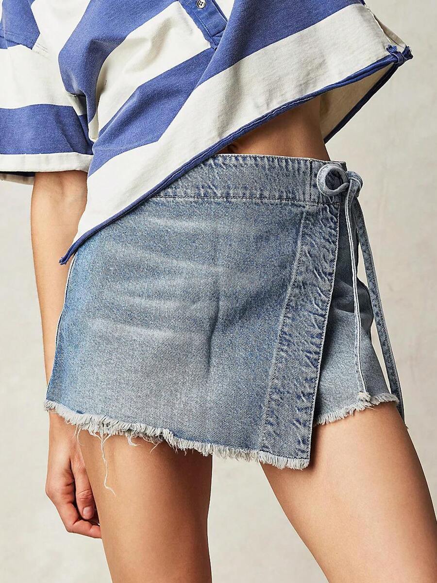 Women Denim Mini Skirt High Wa - Shorts Denim Frayed 评论和价格