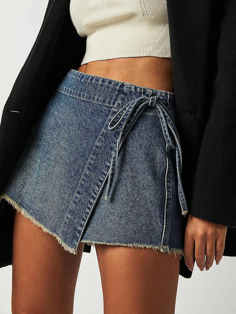 Women Denim Mini Skirt High Wa - Shorts Denim Frayed 评论和价格