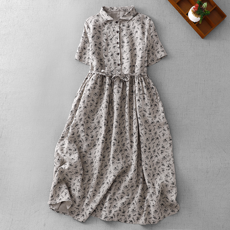 Summer Floral Cotton Linen Dr  - Midi Skirt Floral 评论和价格