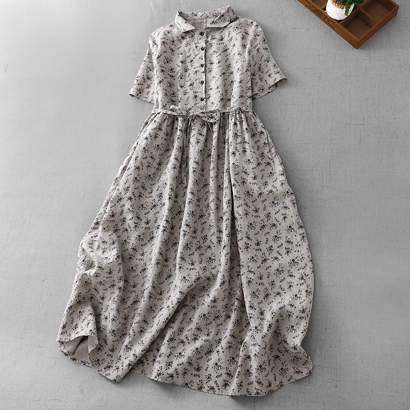 Summer Floral Cotton Linen Dr  - Midi Skirt Floral 评论和价格