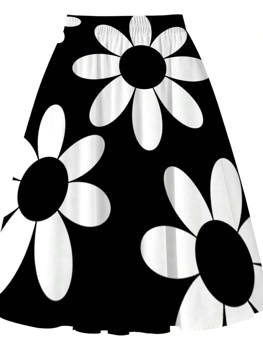 Oversized Womens Daisy Print M - Midi Skirt Floral 评论和价格