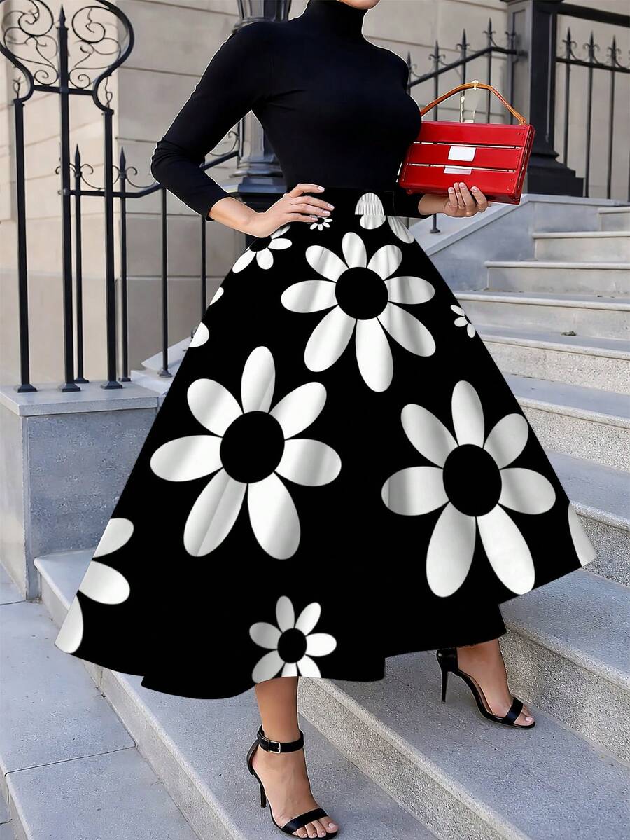 Oversized Womens Daisy Print M - Midi Skirt Floral 评论和价格