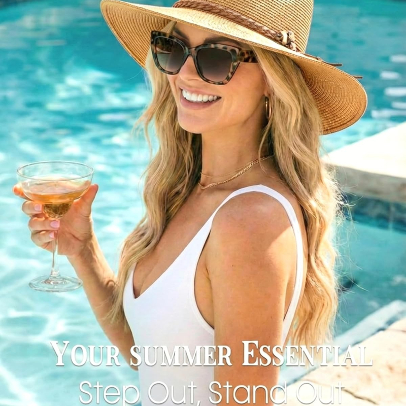 1pc Summer Straw Beach Sun Hat - Hat Floppy Wide 评论和价格