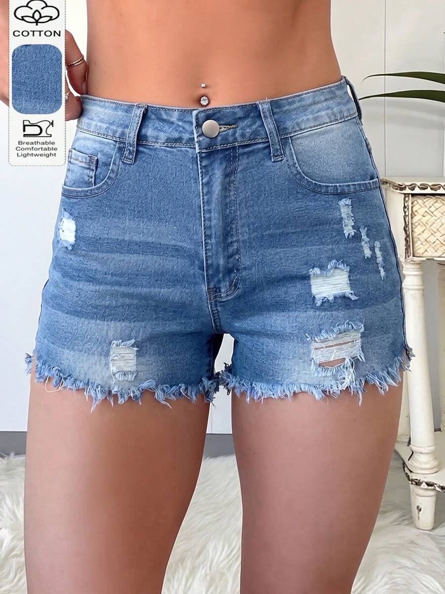 Womens Casual Distressed Denim - Shorts Denim Frayed 评论和价格