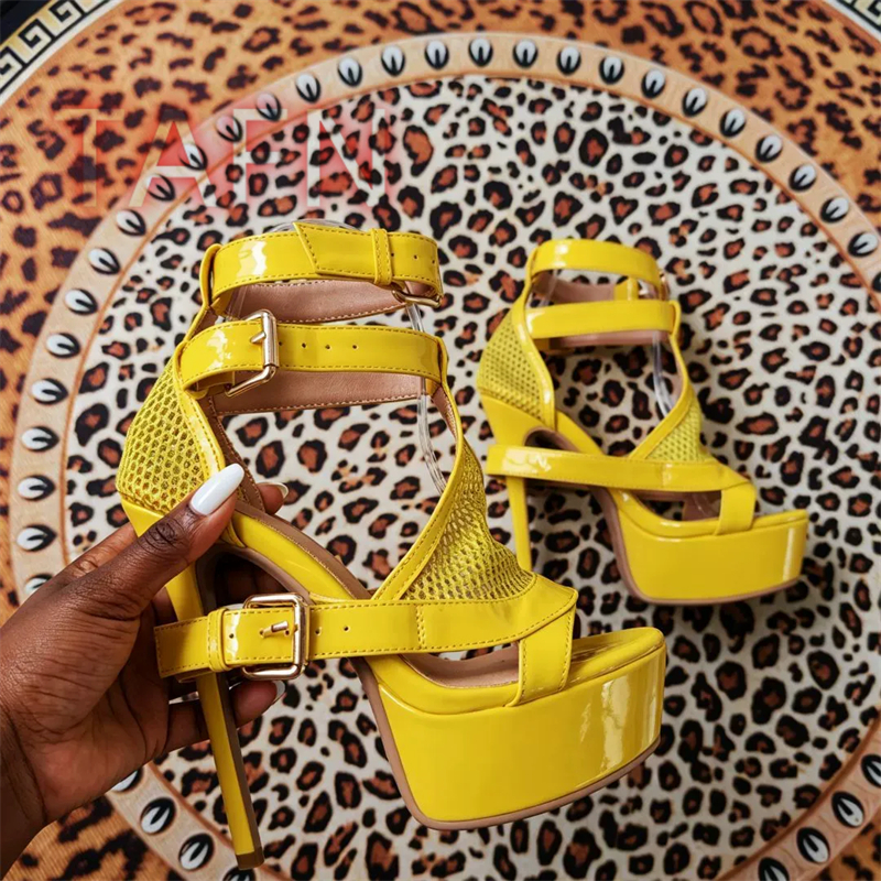 Mesh Buckle Strap Stiletto Pla - Sandal Strappy Heeled 评论和价格