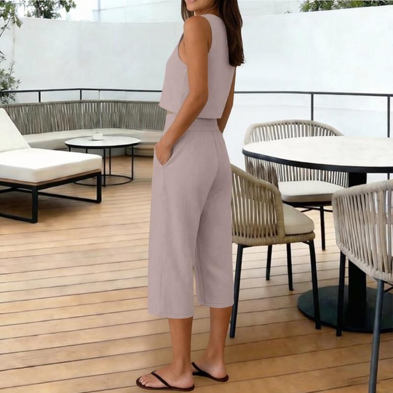 77HE Women's 2 Piece Outfits S - Linen Pant Wide 评论和价格