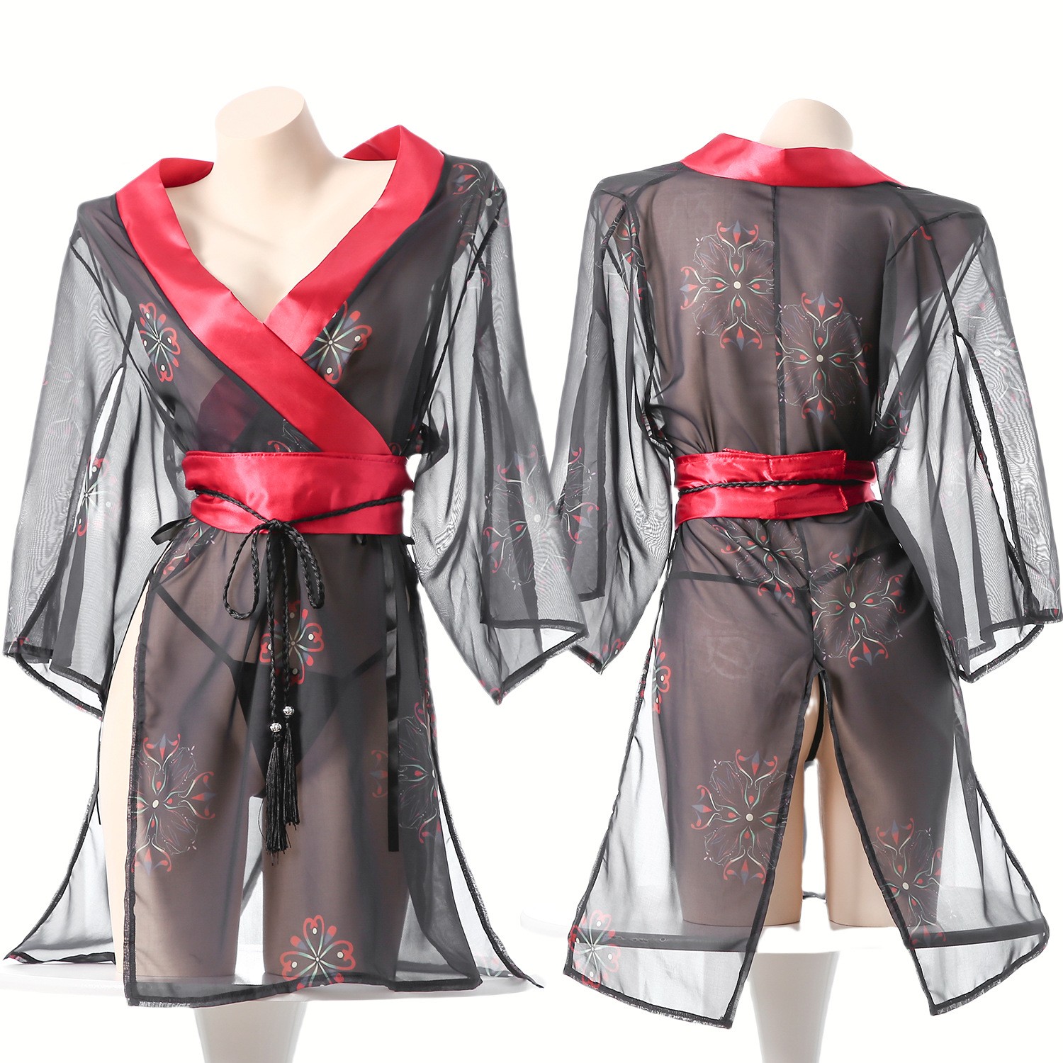 Women's Black Sheer Mesh Japan - Kimono Sheer Floral 评论和价格