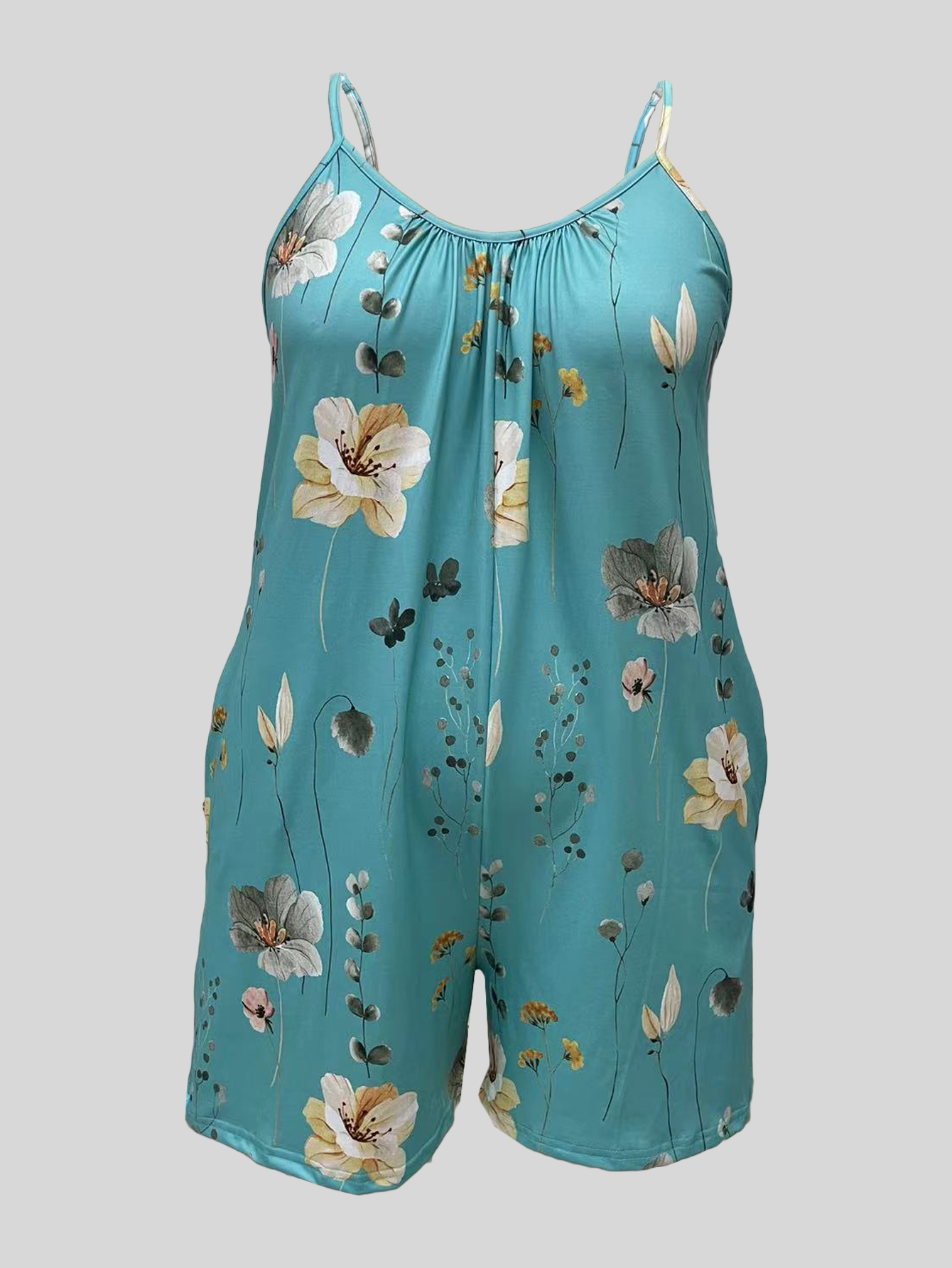 Plus Size Allover Print Cami R - Romper Floral Print 评论和价格