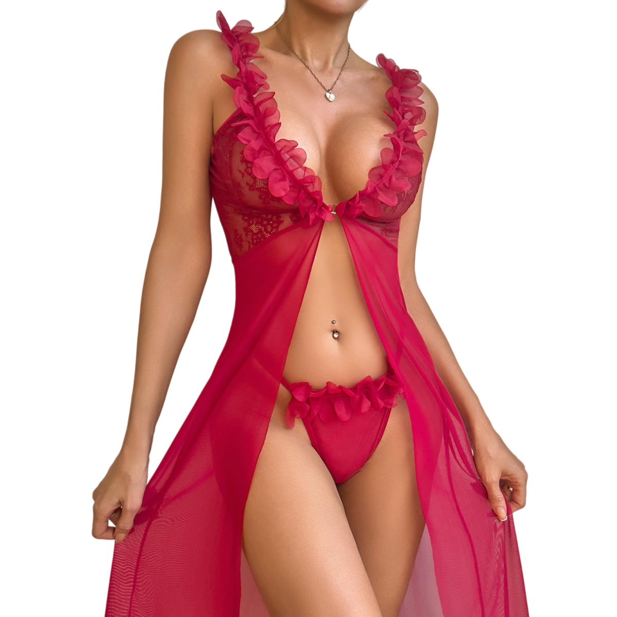 Women's Sexy Red Lace Robe & T - Kimono Sheer Floral 评论和价格