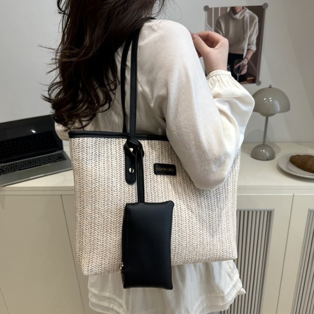Simple Solid Color Weave Tote  - Tote Bag Beach 评论和价格