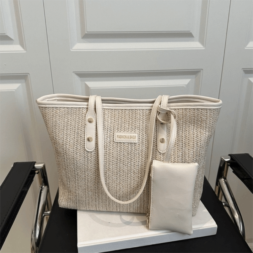 Simple Solid Color Weave Tote  - Tote Bag Beach 评论和价格