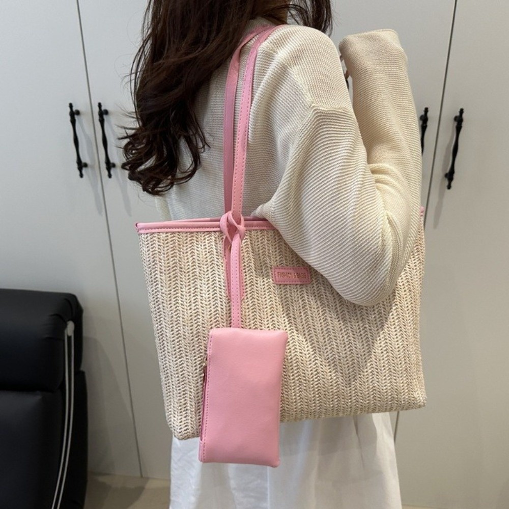 Simple Solid Color Weave Tote  - Tote Bag Beach 评论和价格