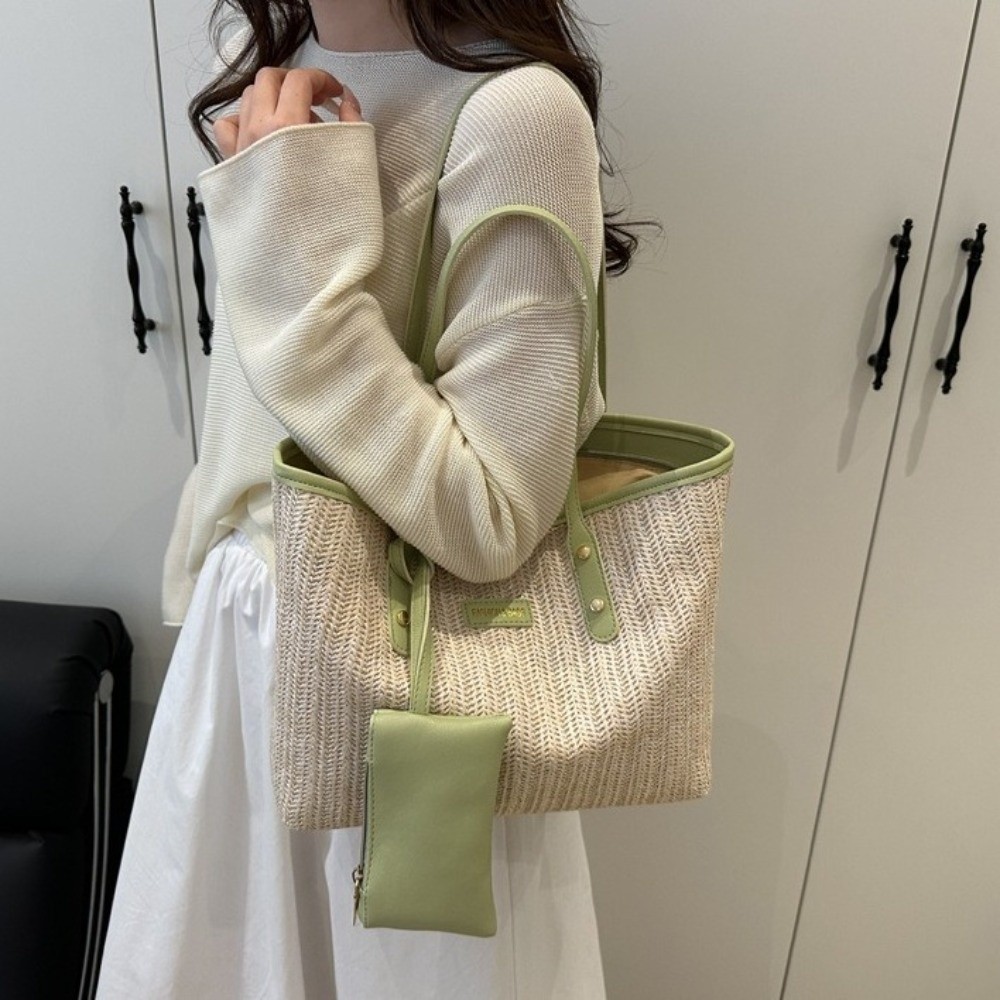 Simple Solid Color Weave Tote  - Tote Bag Beach 评论和价格