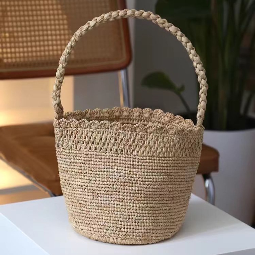 Handmade Crochet Straw Bucket  - Crochet Bag Raffia 评论和价格