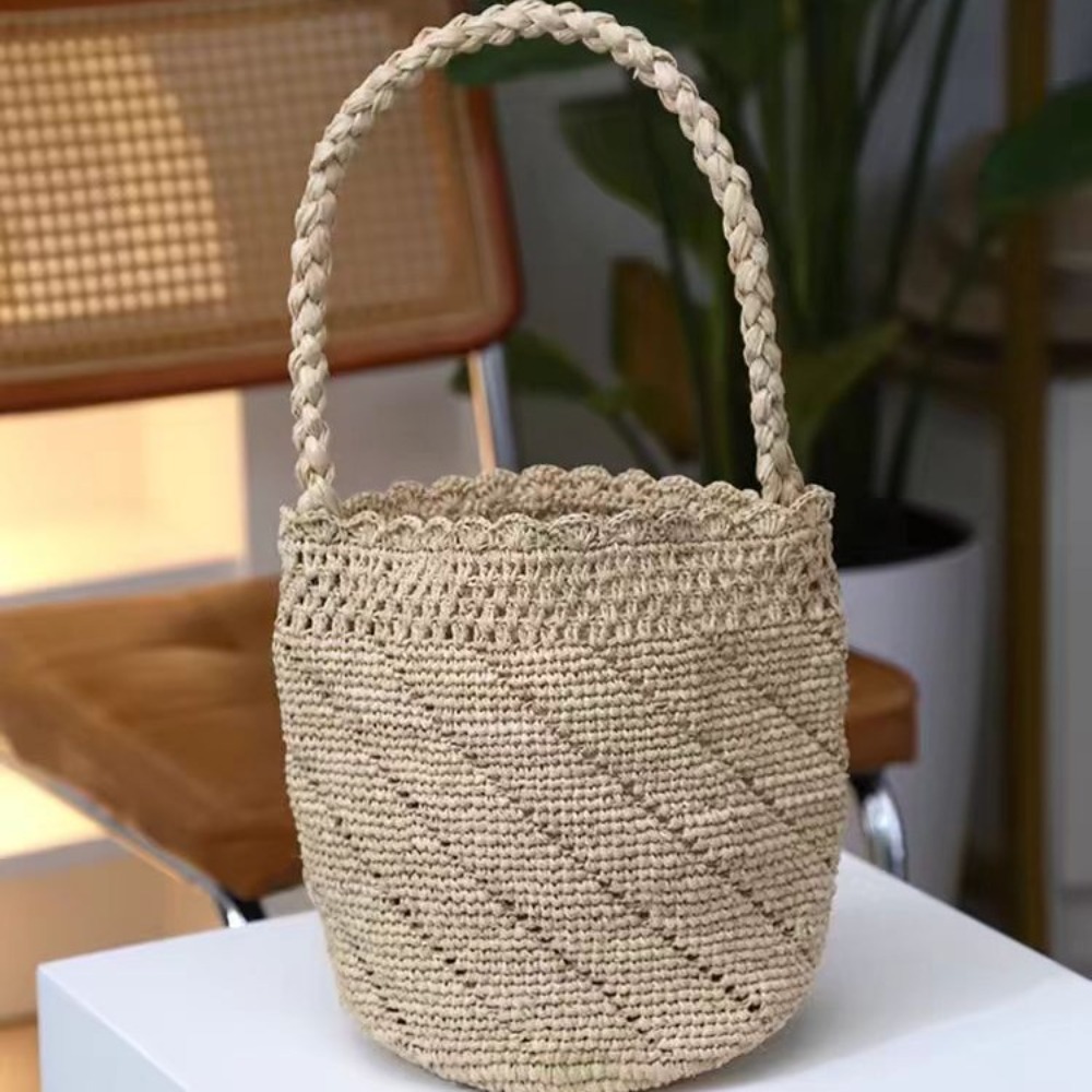 Handmade Crochet Straw Bucket  - Crochet Bag Raffia 评论和价格
