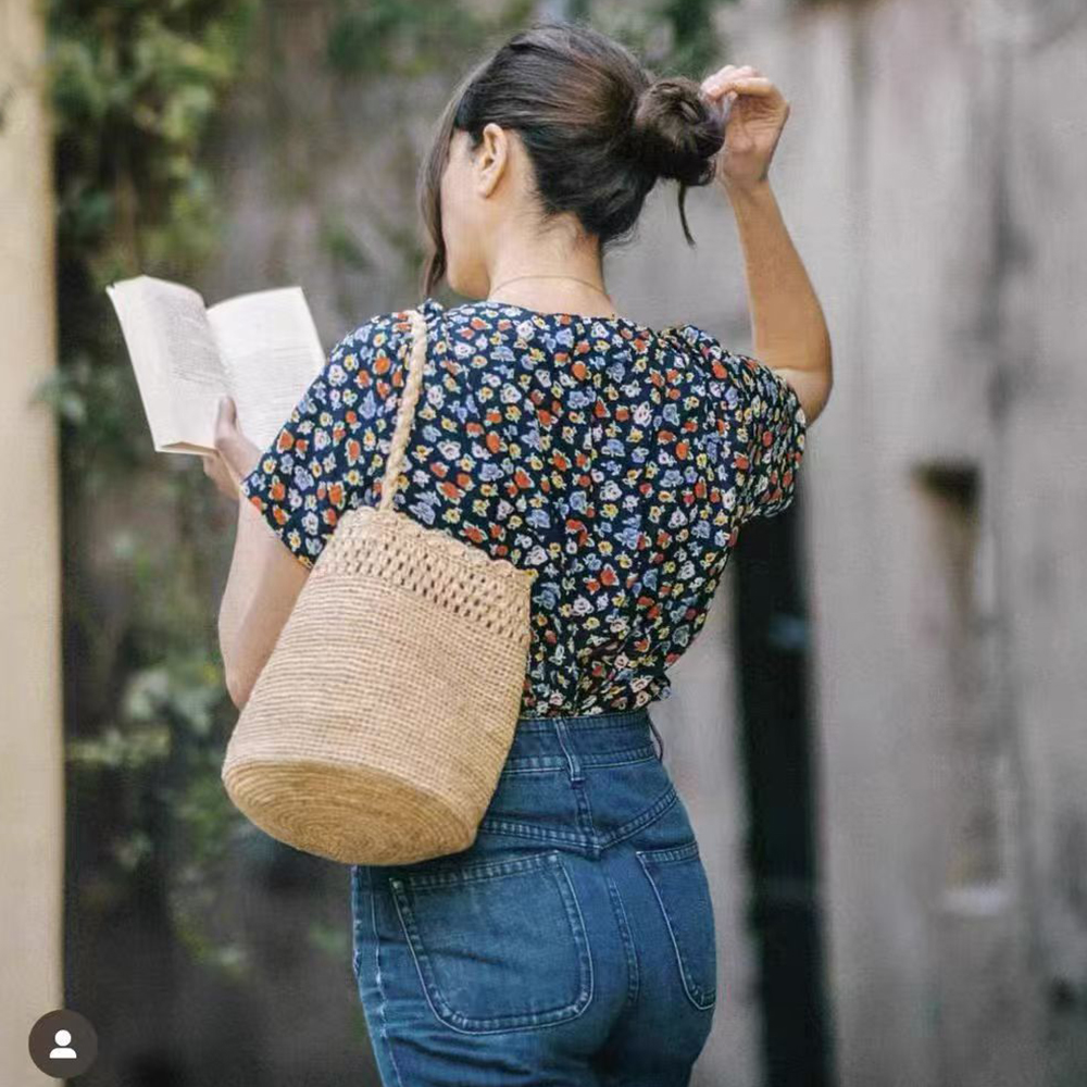 Handmade Crochet Straw Bucket  - Crochet Bag Raffia 评论和价格