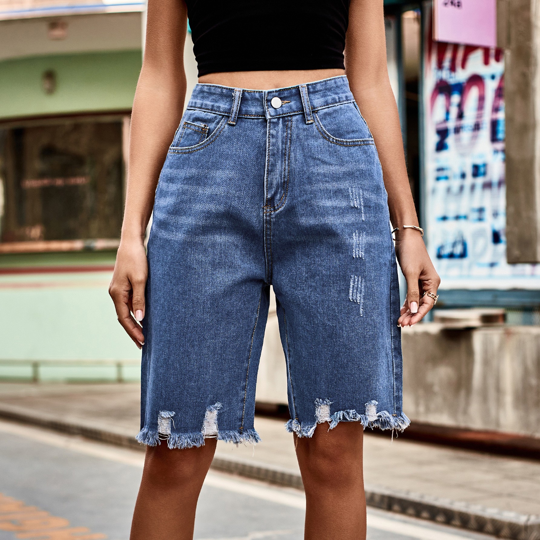 Summer Women's Clothing Distre - Shorts Denim Frayed 评论和价格