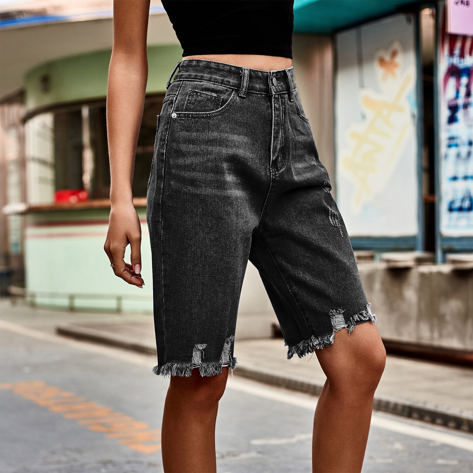 Summer Women's Clothing Distre - Shorts Denim Frayed 评论和价格
