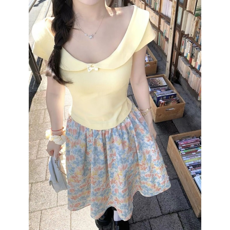 Women 2 Piece Set Bow Top And  - Midi Skirt Floral 评论和价格