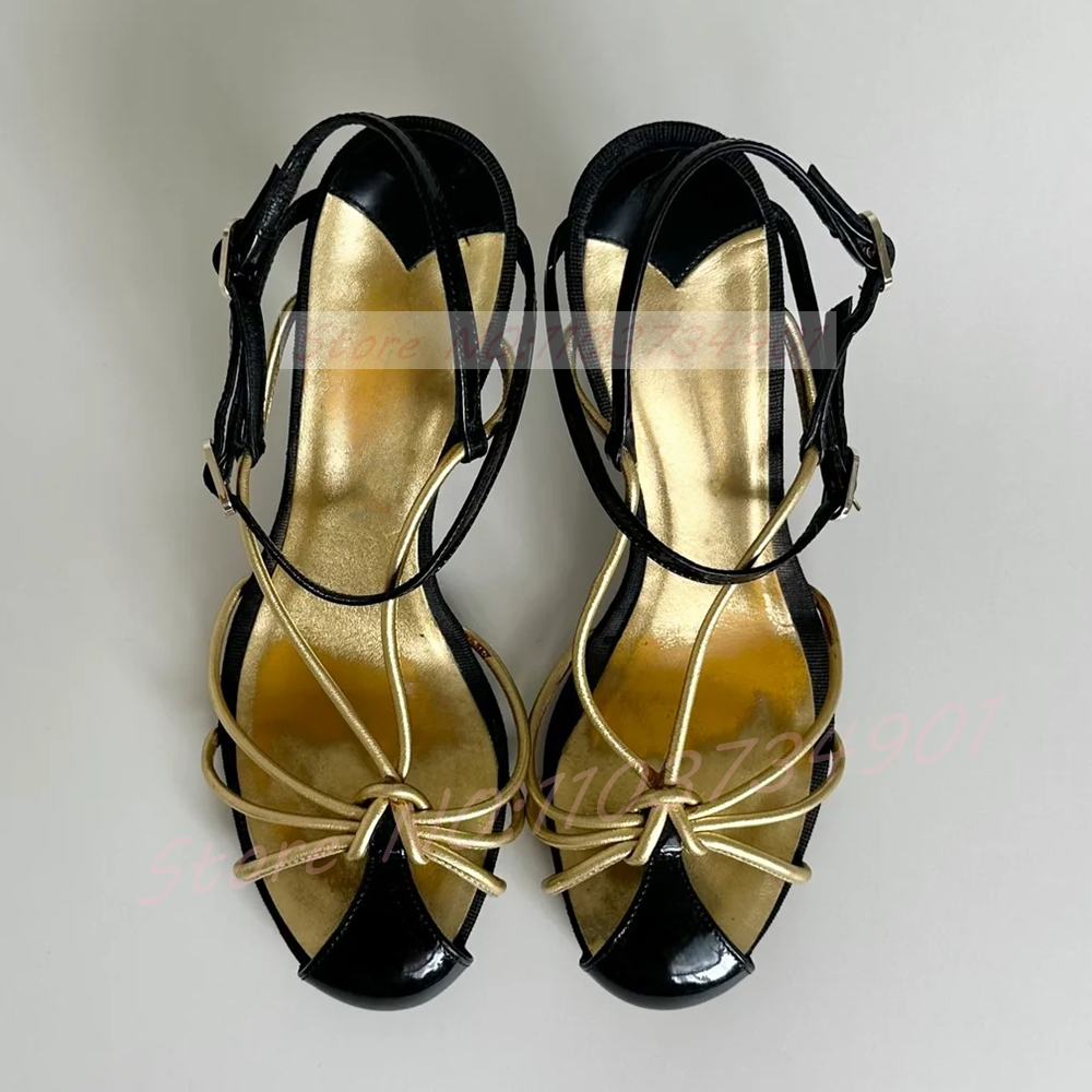 Gold Caged Strappy Knot Sandal - Sandal Strappy Heeled 评论和价格