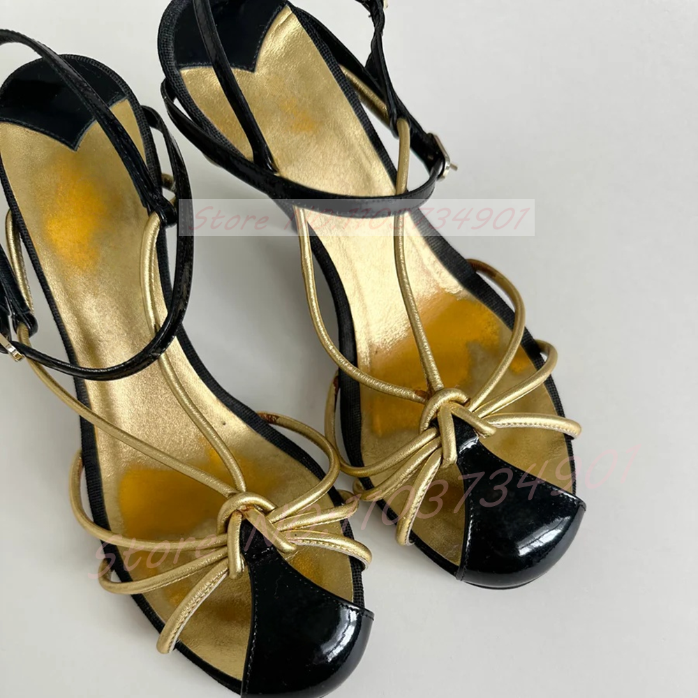 Gold Caged Strappy Knot Sandal - Sandal Strappy Heeled 评论和价格