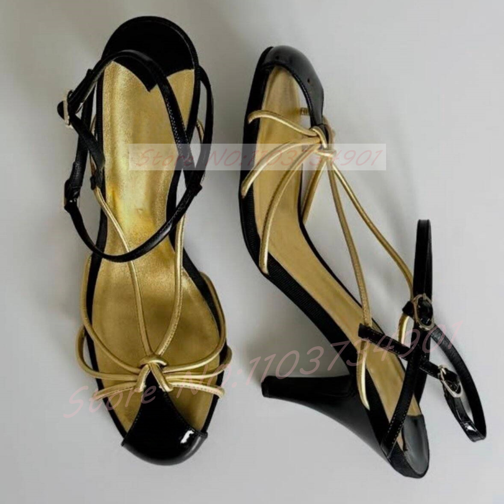 Gold Caged Strappy Knot Sandal - Sandal Strappy Heeled 评论和价格