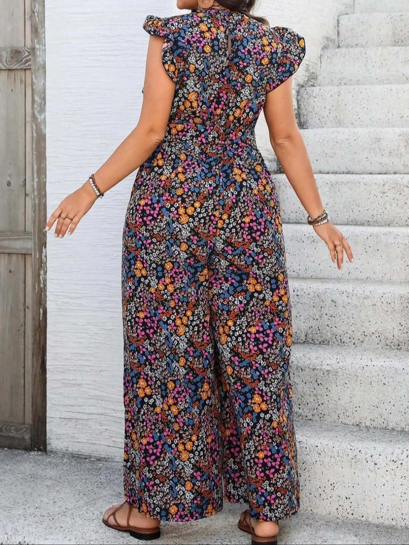 【Plus Size】 Floral Print Tie S - Romper Floral Print 评论和价格