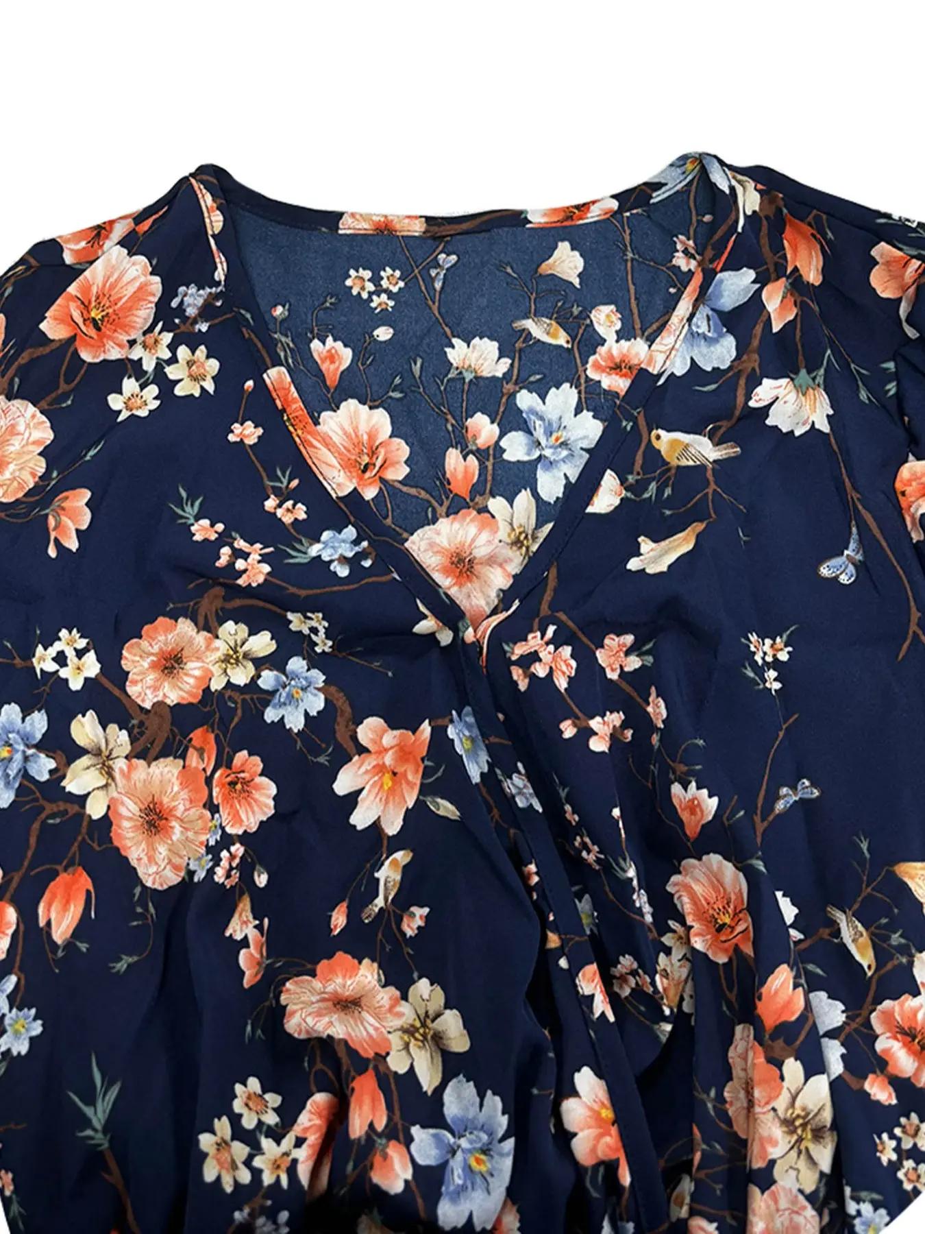 【Plus Size】 Floral Print Tie S - Romper Floral Print 评论和价格