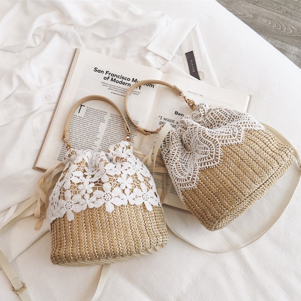 Casual Lace Straw Shoulder Bag - Tote Bag Beach 评论和价格